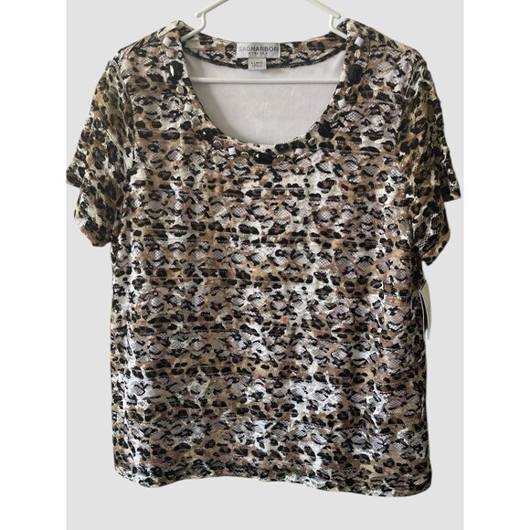 Sag Harbor Shirt Women's Size XL Leopard Embellished Neckline Short Sleeve NWT - Picture 1 of 6